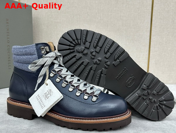 Brunello Cucinelli Calfskin Mountain Boot in Navy Blue Replica