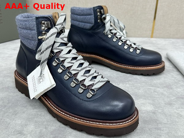 Brunello Cucinelli Calfskin Mountain Boot in Navy Blue Replica