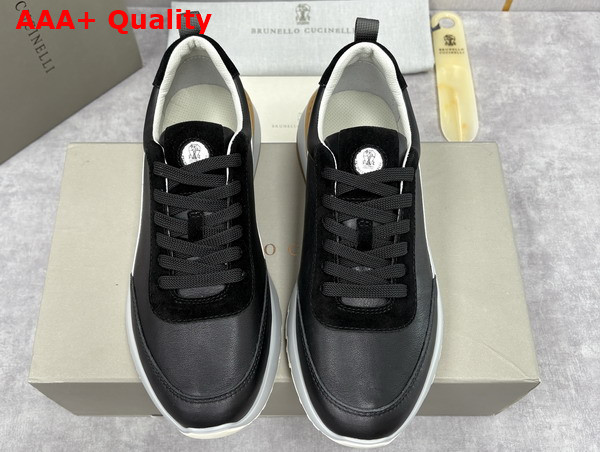 Brunello Cucinelli Calfskin and Suede Runners in Black Replica
