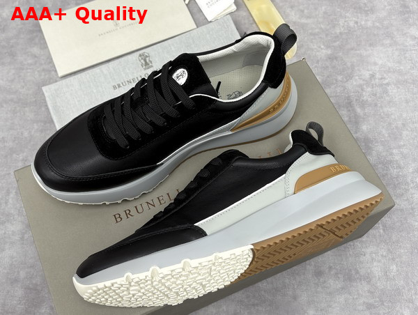 Brunello Cucinelli Calfskin and Suede Runners in Black Replica