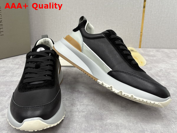 Brunello Cucinelli Calfskin and Suede Runners in Black Replica