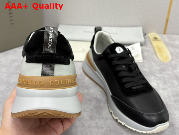 Brunello Cucinelli Calfskin and Suede Runners in Black Replica