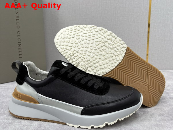 Brunello Cucinelli Calfskin and Suede Runners in Black Replica