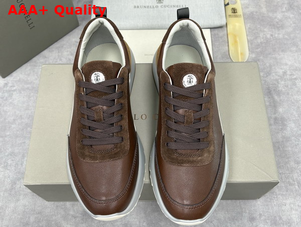 Brunello Cucinelli Calfskin and Suede Runners in Brown Replica