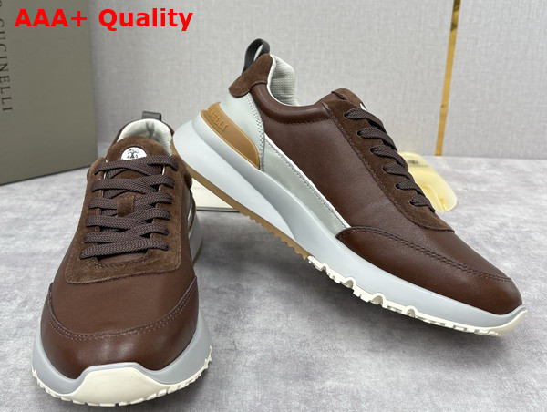 Brunello Cucinelli Calfskin and Suede Runners in Brown Replica