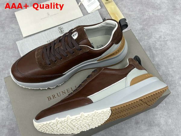 Brunello Cucinelli Calfskin and Suede Runners in Brown Replica