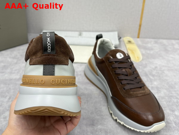 Brunello Cucinelli Calfskin and Suede Runners in Brown Replica