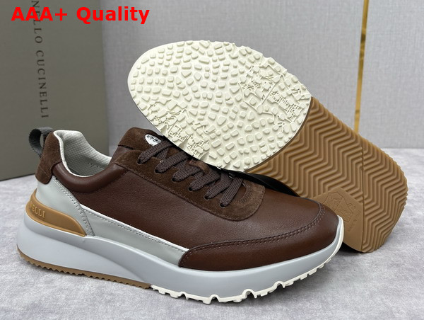 Brunello Cucinelli Calfskin and Suede Runners in Brown Replica