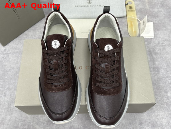 Brunello Cucinelli Calfskin and Suede Runners in Espresso Replica