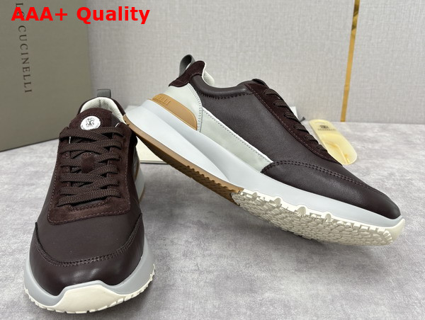 Brunello Cucinelli Calfskin and Suede Runners in Espresso Replica