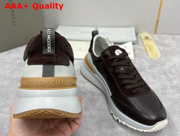 Brunello Cucinelli Calfskin and Suede Runners in Espresso Replica