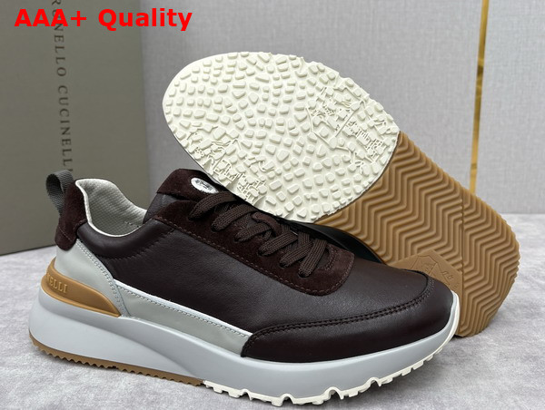 Brunello Cucinelli Calfskin and Suede Runners in Espresso Replica