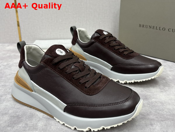 Brunello Cucinelli Calfskin and Suede Runners in Espresso Replica