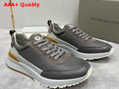 Brunello Cucinelli Calfskin and Suede Runners in Grey Replica