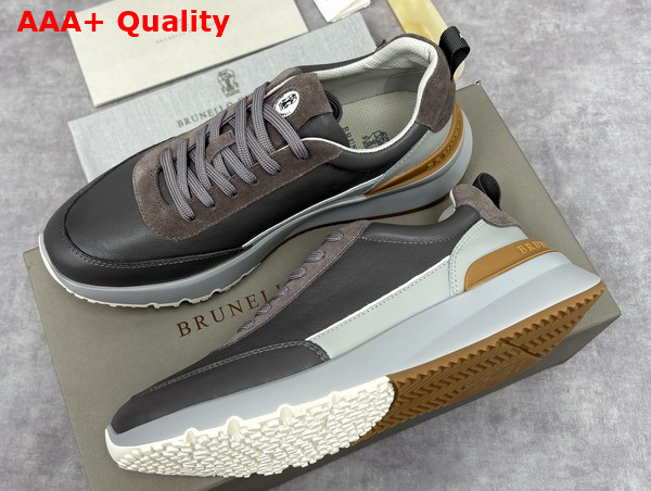 Brunello Cucinelli Calfskin and Suede Runners in Grey Replica