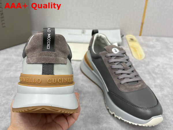 Brunello Cucinelli Calfskin and Suede Runners in Grey Replica