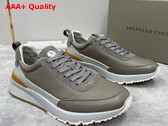 Brunello Cucinelli Calfskin and Suede Runners in Light Grey Replica