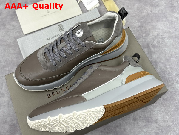 Brunello Cucinelli Calfskin and Suede Runners in Light Grey Replica