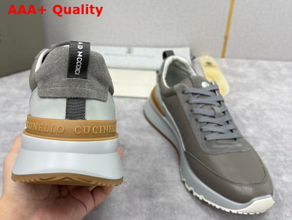 Brunello Cucinelli Calfskin and Suede Runners in Light Grey Replica