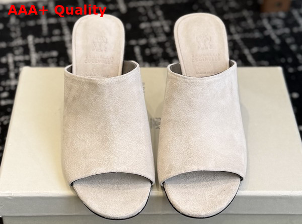 Brunello Cucinelli Classic Suede Mules in White Replica