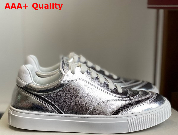 Brunello Cucinelli Lame Calfskin Sneakers with Shiny Details in Silver Replica