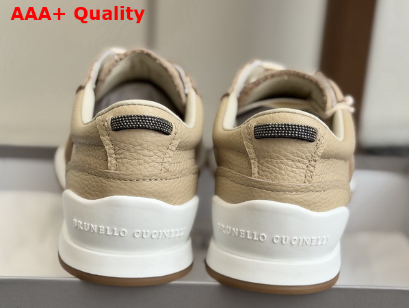 Brunello Cucinelli Leather Runners Beige Grained Soft Leather Runners with Shiny Loops Replica