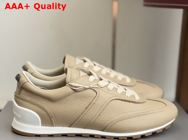 Brunello Cucinelli Leather Runners Beige Grained Soft Leather Runners with Shiny Loops Replica