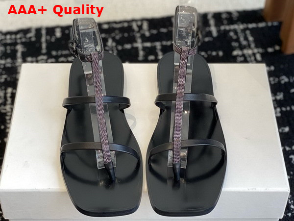 Brunello Cucinelli Leather Sandals with Monili in Black Replica
