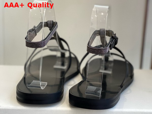 Brunello Cucinelli Leather Sandals with Monili in Black Replica
