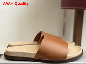 Brunello Cucinelli Leather Slides in Light Brown Replica