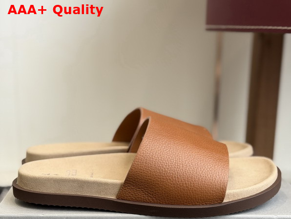 Brunello Cucinelli Leather Slides in Light Brown Replica
