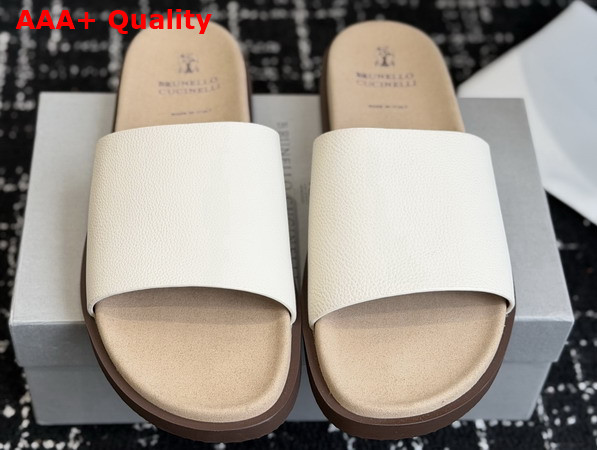 Brunello Cucinelli Leather Slides in White Replica
