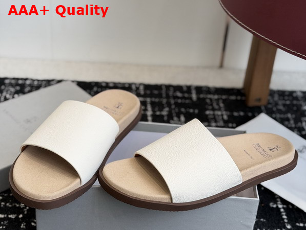 Brunello Cucinelli Leather Slides in White Replica