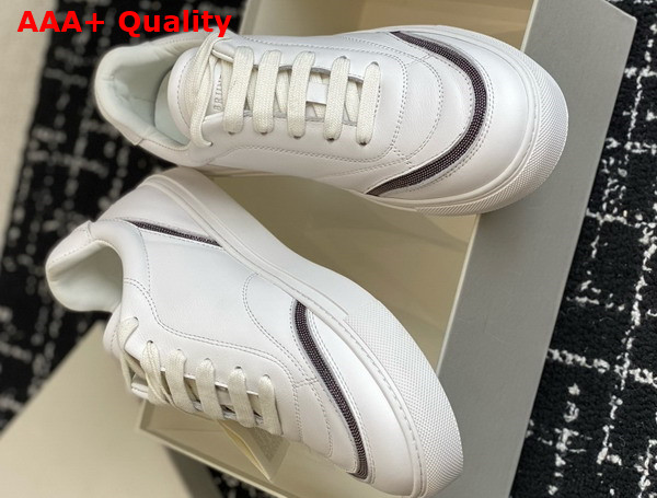Brunello Cucinelli Matte Calfskin Sneakers with Shiny Details in White Replica