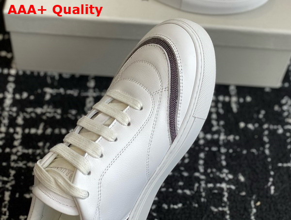 Brunello Cucinelli Matte Calfskin Sneakers with Shiny Details in White Replica