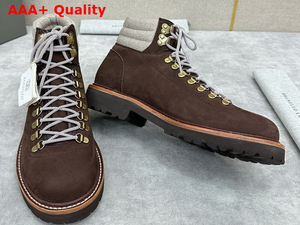 Brunello Cucinelli Nubuck Mountain Boot in Brown Replica