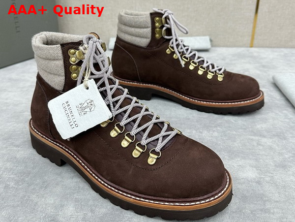 Brunello Cucinelli Nubuck Mountain Boot in Brown Replica