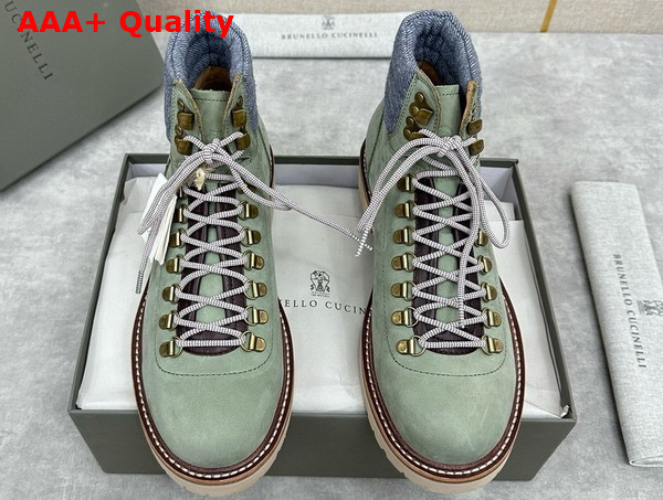 Brunello Cucinelli Nubuck Mountain Boot in Light Green Replica