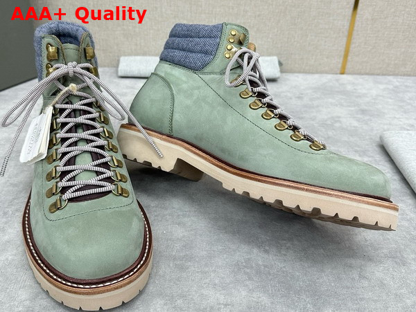 Brunello Cucinelli Nubuck Mountain Boot in Light Green Replica
