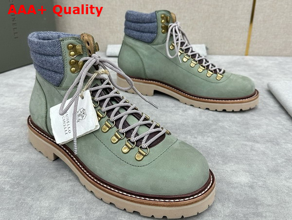 Brunello Cucinelli Nubuck Mountain Boot in Light Green Replica