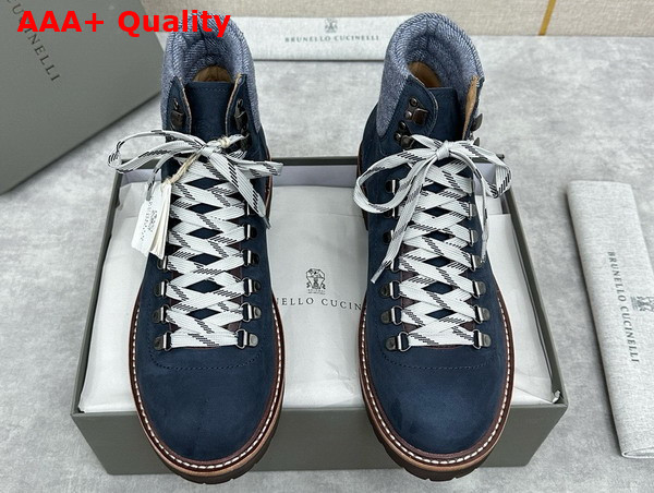 Brunello Cucinelli Nubuck Mountain Boot in Navy Blue Replica