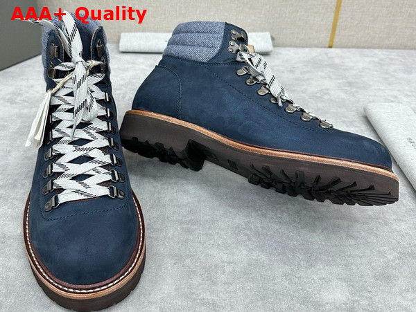 Brunello Cucinelli Nubuck Mountain Boot in Navy Blue Replica