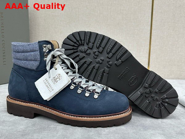 Brunello Cucinelli Nubuck Mountain Boot in Navy Blue Replica