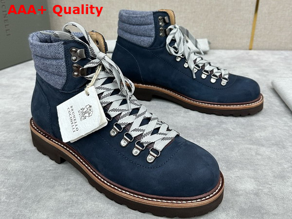 Brunello Cucinelli Nubuck Mountain Boot in Navy Blue Replica