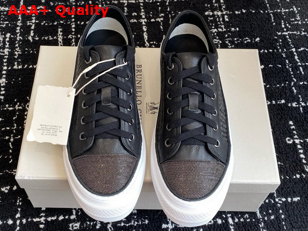 Brunello Cucinelli Raffia Sneakers with Monili in Black Replica