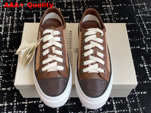 Brunello Cucinelli Raffia Sneakers with Monili in Brown Replica