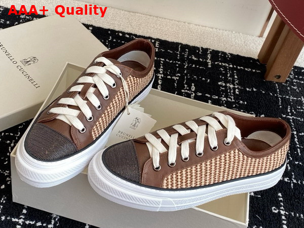 Brunello Cucinelli Raffia Sneakers with Monili in Brown Replica