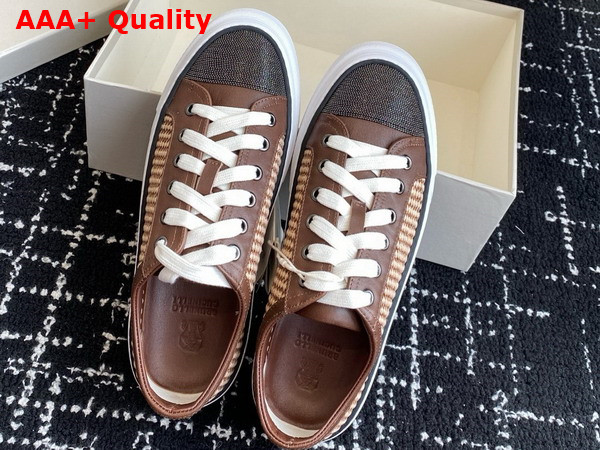 Brunello Cucinelli Raffia Sneakers with Monili in Brown Replica