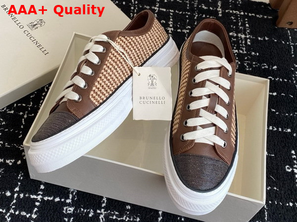 Brunello Cucinelli Raffia Sneakers with Monili in Brown Replica