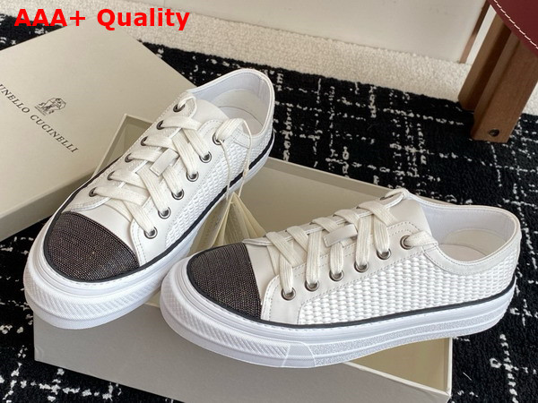 Brunello Cucinelli Raffia Sneakers with Monili in White Replica
